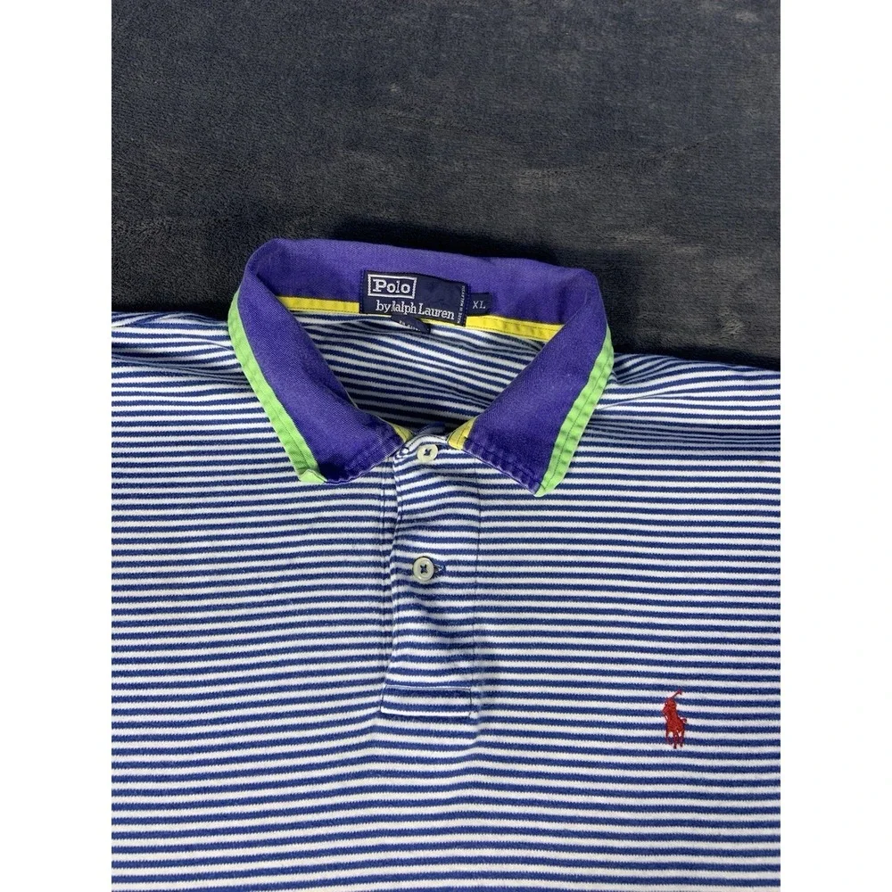 Polo Ralph Lauren Unique Striped T-Shirt‎ Purpl Collar Men's Size XL